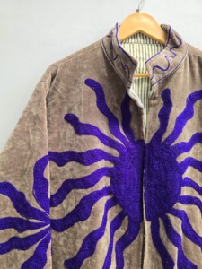 Luxury Mocha Velvet Suzani Embroidered <b>Jacket</b> for <b>Women</b> Purple Sun Motif Bohemian Ethnic Coat Wholesale Fashion Outerwear - Product Image 5