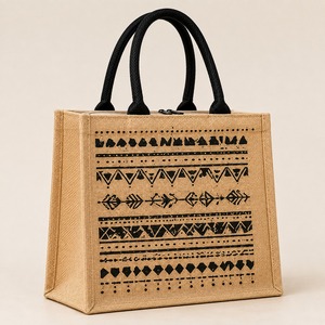 Custom Logo Medium <b>Jute</b> Tote <b>Bag</b> with Zipper Closure and Rope Handle-Eco-Friendly Reusable <b>Shopping</b> <b>Bag</b> - Product Image 3