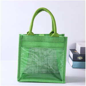 Sac fourre-tout en jute vert avec logo personnalisé, sac de shopping en fibre naturelle écologique pour la promotion d'entreprise - Product Image 1