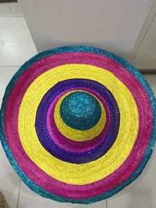 Sombrero Mexicano de Ala Ancha, Hecho a Mano con Paja Natural, con Diseño de Rayas y Flores, Unisex, Ideal para Fotos y Regalos Promocionales - Product Image 1