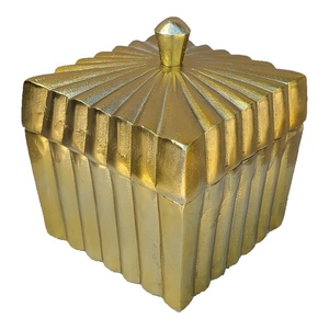 Royal Peacock Feather Embossed Brass Trinket <b>Box</b> Handcrafted Gold Decorative Jar <b>with</b> Ornate Finial <b>Lid</b> Kitchen Home <b>Storage</b> <b>Box</b> - Product Image 5