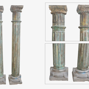 Haswani Handicrafts - Pilar de Madera Antiguo con Base de Piedra, Columna Decorativa Tallada a Mano, Estilo Rústico Vintage, Madera Sólida Tradicional - Product Image 1