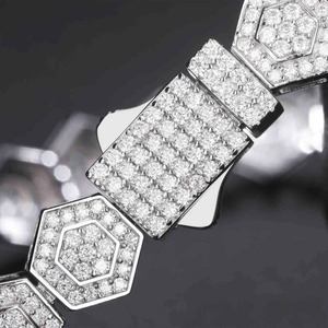 New Men's Luxury Rhodium Silver Plated 925 Sterling Silver <b>Bead</b> Link <b>Bracelet</b> Iced Brilliant Cut Moissanite Vvs Diamond - Product Image 3