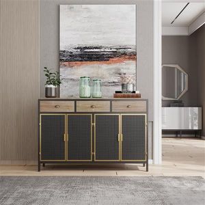 48\" Wide Modern Freestanding Sideboard Storage Cabinet with 4 Doors and 3 Top Drawers for Entryway or Living Room - Product Image 2