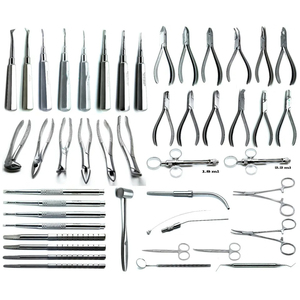 Kit de 45 instruments chirurgicaux dentaires manuels réutilisables en acier : extracteurs, forceps, ciseaux et pinces - Product Image 1