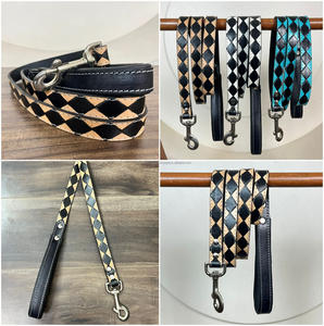 Produits pour animaux de compagnie les plus tendances Tendances de la mode Laisse pour chien personnalisée à carreaux usinée à la main en cuir véritable de luxe personnalisée Marche pour animaux de compagnie - Product Image 2