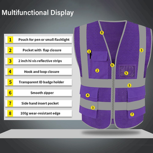 Vente 2026 : Gilet de sécurité en maille pour homme, logo personnalisé et couleur unie violette, confortable et imperméable, prix abordable et raisonnable - Product Image 5