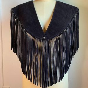 Black Leather Fringe Shawl Women's Long Solid Color Wrap Scarf Winter Daily Wear Windproof Durable Breathable - Product Image 4