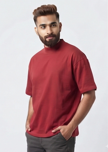 Custom Heavyweight Cotton High <b>Neck</b> T Shirts Men Drop Shoulder Oversized Cotton T Shirt Street Style Summer Tee <b>Tops</b> Men - Product Image 3