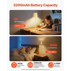 2 Pack Cordless Table <b>Lamp</b> with 5200mAh Rechargeable Battery Stepless Dimming & 3 <b>Adjustable</b> Heights Detachable Desk <b>Lamps</b> - Product Image 2