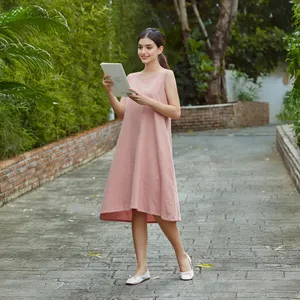 Women <b>Boho</b> Cotton Linen Blend Maxi <b>Dress</b> Dusty Pink Sleeveless Loose Fit Flowy Casual Summer <b>Long</b> <b>Dress</b> - Product Image 2