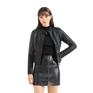 Veste en cuir pour femme, vente en gros, OEM, ODM, marque privée, fermeture éclair unie, coupe ajustée, veste en cuir PU pour femme - Product Image 4