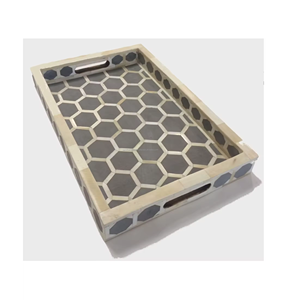 Plateau de service en perles de nacre en résine de bois carré de taille personnalisée fait à la main pour un usage domestique avec incrustation d'os - Product Image 4