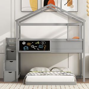 Letto a castello matrimoniale con scala contenitore e lavagna grigia - Letti per bambini con caratteristiche uniche (Vecchio SKU GX001701AAE) - Product Image 3