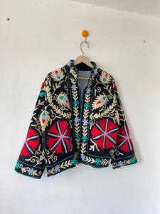 Bata de mujer con cuello en V, 100% algodón, reversible, con bordado floral azul, tipo kimono largo, con cinturón, para estar en casa, hecha a mano - Product Image 3
