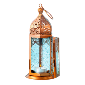 Farol de metal de diseño moderno, forma cilíndrica, corte troquelado, acabado blanco, decoración para el hogar, Ramadán, Eid, farol con forma de luna creciente en la parte superior. - Product Image 1