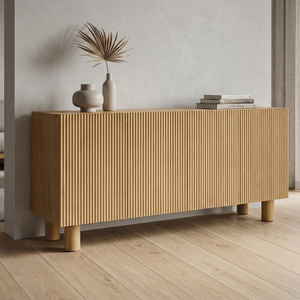 Cómoda Ravel de Madera de Teca Sólida con Acabado Natural Orgánico, Estilo Contemporáneo, Ecológica y Duradera para Dormitorio, Sala de Estar o Almacén - Product Image 4