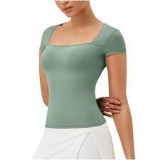 Square Collar Breathable Yoga Design Women's Quick-Dry Summer Activewear Gym Tee Casual Fitness Sports T-<b>Shirt</b> - Product Image 2