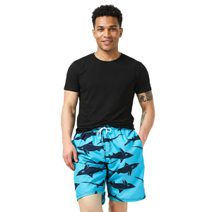 Short de bain décontracté pour homme en toile à imprimé requin bleu, séchage rapide, avec cordon de serrage, taille mi-haute et poches, style urbain - Product Image 2