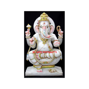 Statue de Ganesha en marbre de haute qualité, assis sur un lotus, avec des têtes sur le thème de Mukut, finition fine et polie, idéale pour les cadeaux d'affaires. - Product Image 6