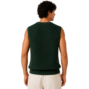 <b>Mens</b> Dark Green Summer <b>Knit</b> Sweater <b>Vest</b> V Neck Sleeveless Pullover Soft Lightweight Casual Fashion Custom Logo OEM Manufacturer - Product Image 2