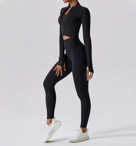 Conjunto Deportivo de Dos Piezas para Mujer, Chaqueta con Cierre y Leggings Sin Costuras, Alta Elasticidad, para Yoga, Ejercicio, Gimnasio - Product Image 4