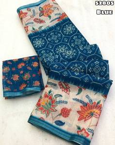 Nouveau tissu en lin doux, imprimé numérique motif patola, avec imprimé floral et bordure zari patti - Product Image 4