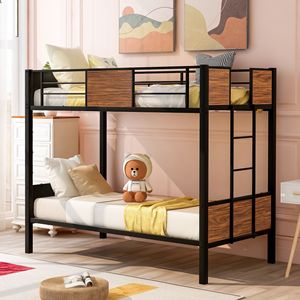 Litera de estilo moderno con marco de acero y riel de seguridad, escalera integrada para dormitorio, niños, niñas y adultos - Product Image 2