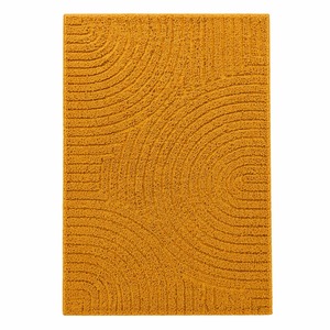 Mustard <b>Yellow</b> <b>Wool</b> Abstract Modern Carving Area Rug Handmade Tufted Non-Slip PET Friendly Low Pile 0.7mm Thick Minimalist Rug - Product Image 2