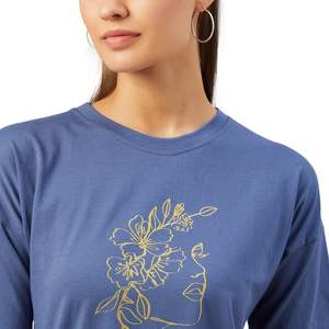 Camiseta Personalizada para Mujer con Estampado Gráfico, 100% Algodón, Diseño Floral Artístico, Cuello Redondo, Manga Corta, Transpirable - Product Image 1