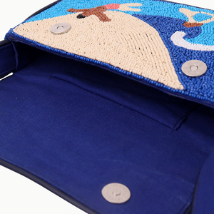 Premium Beaded <b>Beach</b> Shoulder <b>Bags</b> for <b>Women</b>, Girls Evening Purse Cartoon Scene Flap Closure Single Strap Vacation Style - Product Image 4
