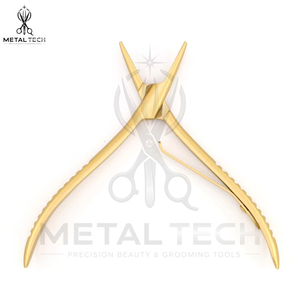 Pince de retrait d'extensions capillaires en acier inoxydable plaqué or mat, à mâchoires dentelées, pour l'ouverture de micro-anneaux et la dépose de liens, outil de salon en métal - Product Image 2