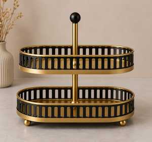 Two Tier Eco-Friendly Black Gold Stainless Steel Customizable Traditional Cake Stand Luxury Dessert Display <b>Kitchen</b> Counter - Product Image 5