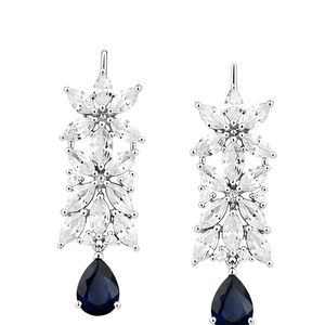 Pendientes de Diamantes Marquise con Diseño Floral, Oro Blanco de 18K, Zafiro Azul en Forma de Pera, Cascada Elegante, Joyería Fina para Novias y Eventos Nocturnos - Product Image 1