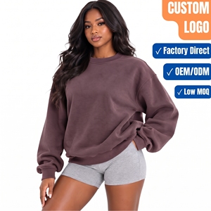Washed Vintage Winter <b>Women's</b> Knitted Cotton Oversized Pullover <b>Hoodie</b> Crew Neck Casual Streetwear Custom Logo Embroidery - Product Image 1