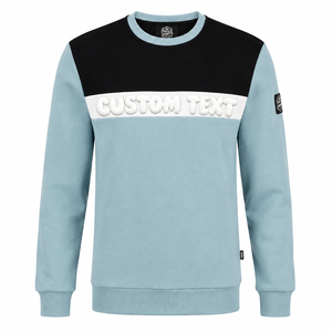 Sudadera de cuello redondo para hombre con estampado puff, bloques de color, estilo casual, ajuste regular, azul claro, negro, blanco, sudaderas con estampado puff - Product Image 1