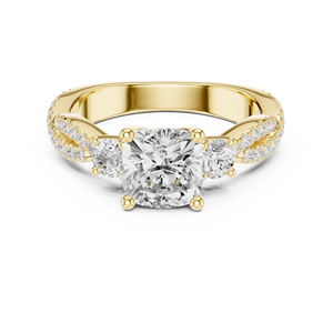 Spiral Band Classic 14K Yellow Gold Classic 2 CT <b>Cushion</b> Cut Engagement <b>Ring</b> IGI Certified Lab Grown Diamond Anniversary <b>Wedding</b> - Product Image 1