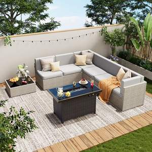 Muebles de Jardín, Conjunto de Sofá Seccional de Ratán de 7 Piezas - Product Image 2