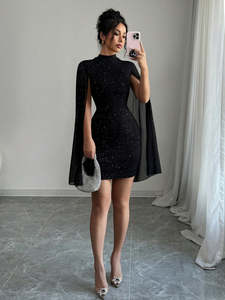 Nouvelle Robe Moulante 2026 à Manches en Résille, Glamour Nocturne, Robe de Soirée Scintillante pour Femme, Mini-Robe Moulante à Col Montant - Product Image 3