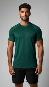 เสื้อยืดกีฬาสีเขียวขวดแบบเรียบ 220 GSM ผลิตตามสั่ง ขายส่งจำนวนมาก รับผลิตแบบ OEM ODM |   โพลีเอสเตอร์แห้งเร็ว - Product Image 1