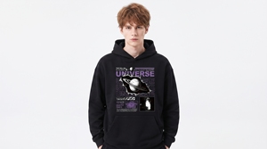 Sweat à capuche de course pour homme, noir, imprimé univers, en polaire, décontracté, coupe régulière, avec logo au dos, pour l'automne - Product Image 6