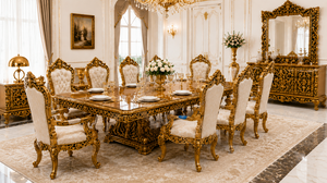 Muebles de Comedor Tallados de Estilo Palaciego, Juego de Mesa y Sillas de Comedor Premium, Compre un Moderno Mueble de Comedor Blanco y Dorado - Product Image 5