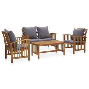 Set Lounge da Giardino con Cuscini Grigio Scuro e Legno Naturale per Spazi Esterni - Product Image 1