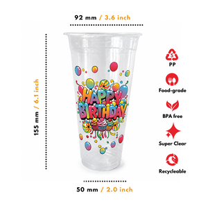 Custom Printing 22 Oz Polypropylene PP <b>Plastic</b> <b>Cup</b> Natural Tall Size with Birthday Logo <b>Cup</b> made in Indonesia - Product Image 1