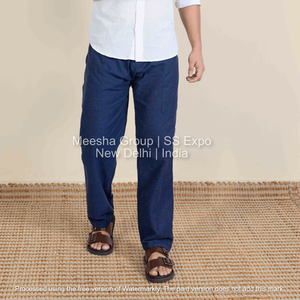 <b>Men</b> Solid Cotton Blend Straight Fit Casual Pants <b>Elastic</b> Waist Comfortable Daily Wear Lounge <b>Trousers</b> - Product Image 6