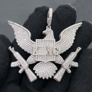 King Eagle Unique Iced Hip Hop Style 925 Sterling Silver Simulated Moissanite Brilliant Cut Diamond Pendant 14K Gold Charm - Product Image 3