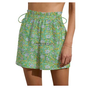 Shorts de week-end pour femmes à imprimé floral personnalisé de haute qualité, multicolores, avec cordon de serrage, taille élastique, 100% coton, shorts doux - Product Image 4
