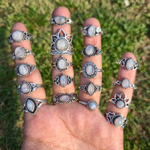 Ethereal Glow Moonstone <b>Rings</b> Bulk Natural Gemstone Handmade <b>Silver</b> Plated Bezel <b>Set</b> Boho Chic Statement Jewelry Party Gift - Product Image 3