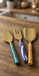 Ensemble de couteaux à fromage à manche noir en acier inoxydable, ustensiles de service pour cuisines modernes, tables à manger et planches à charcuterie - Product Image 3