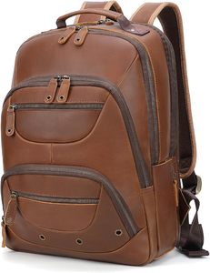 Mochila de Viaje de Cuero para Portátil para Hombre, Compatible con Computadoras de 15.6 y 16 Pulgadas, Estilo Vintage, para Negocios, Trabajo, Viajes Cortos, Campamento - Product Image 1